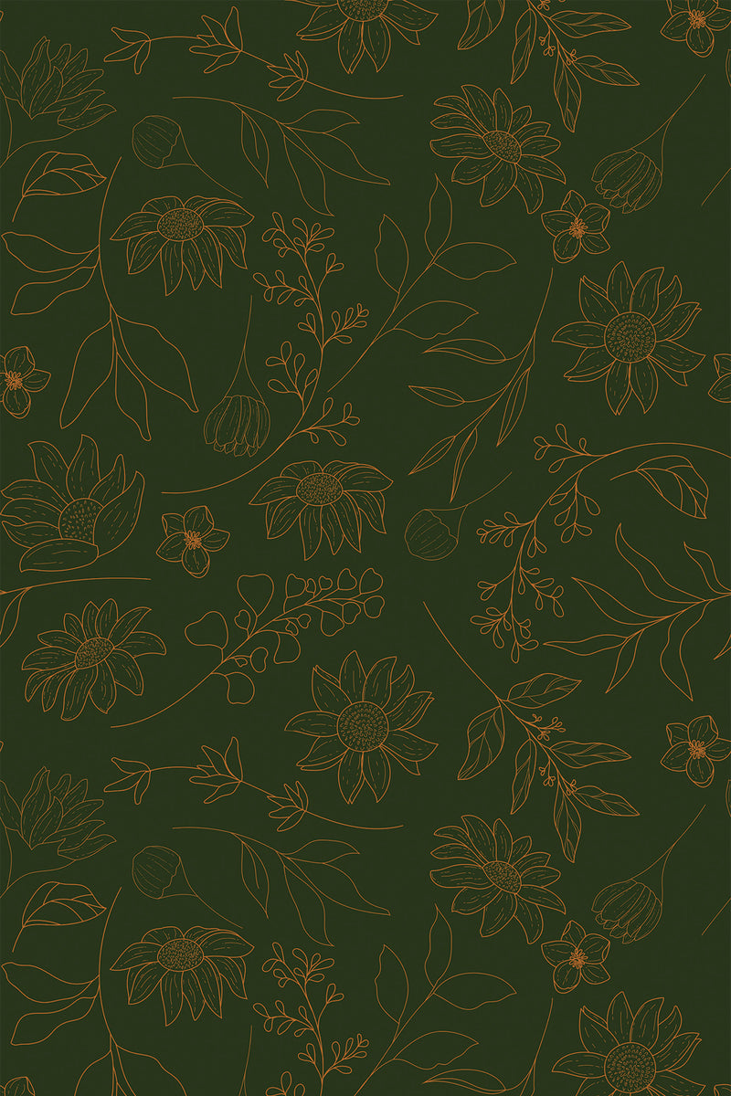 earthy green floral wallpaper pattern repeat