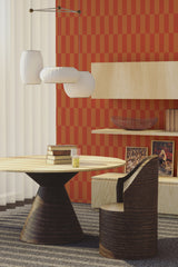 living room dining table wooden furniture light geometric terracotta  wall paper peel and stick
