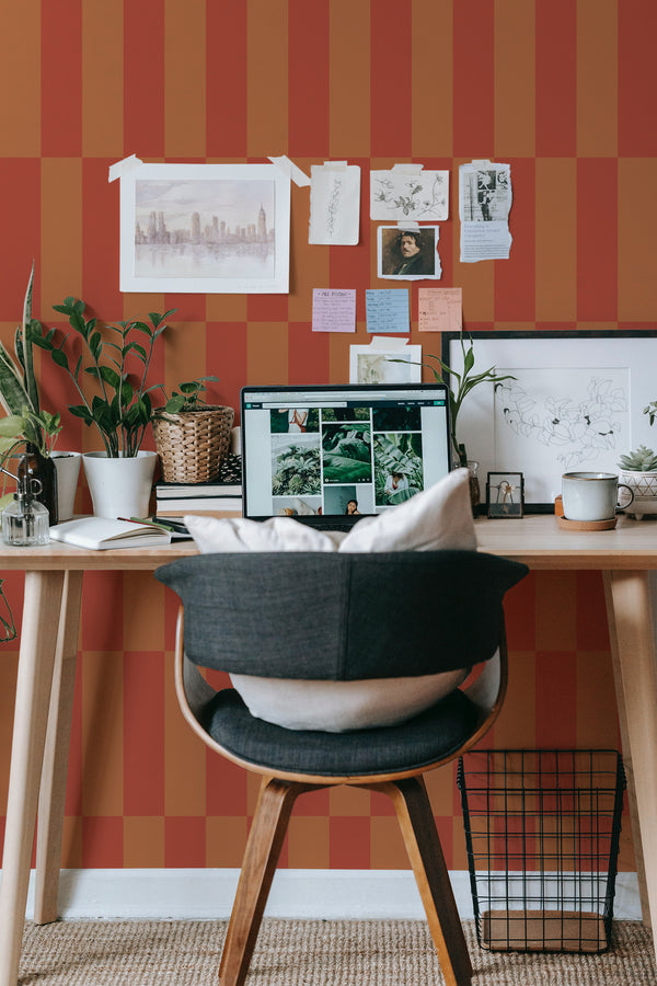 modern home office desk plants posters computer geometric terracotta  stick on wallpaper