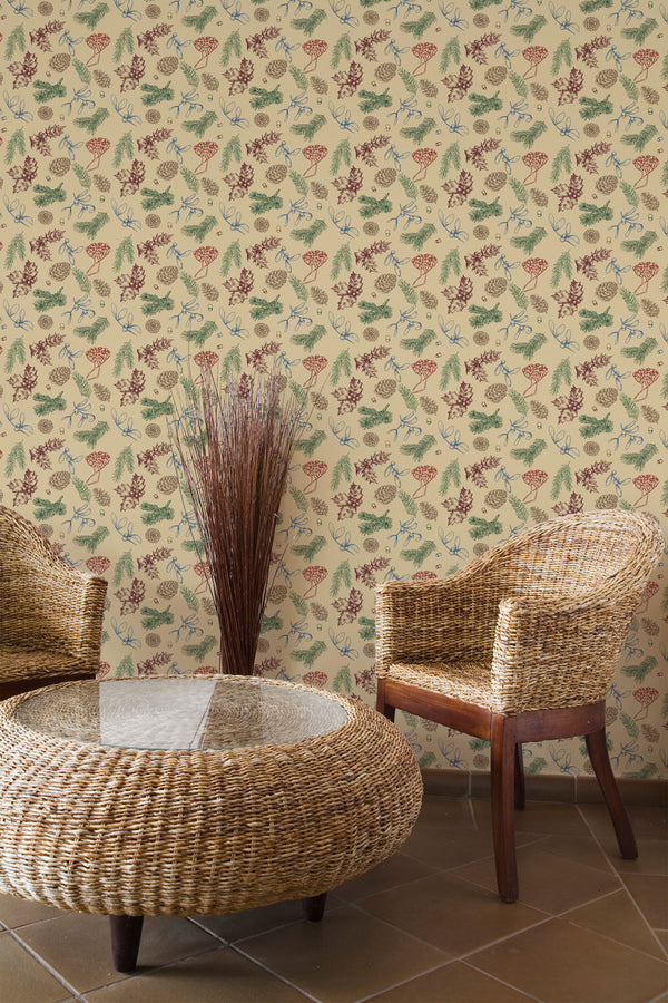 rustic armchairs coffee table lounge christmas cones pattern interior