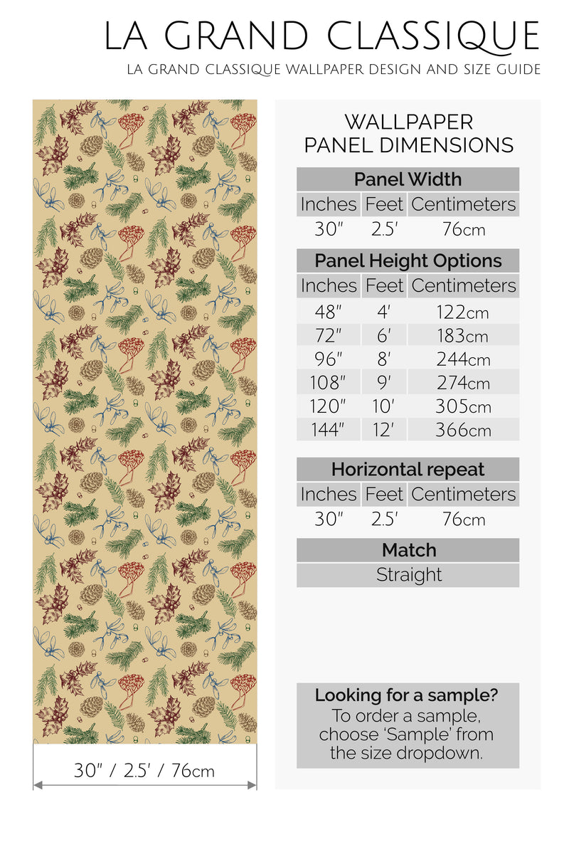 christmas cones peel and stick wallpaper specifiation