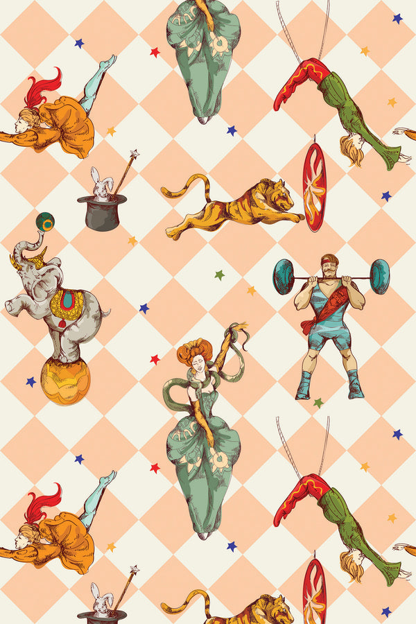 vintage circus artists wallpaper pattern repeat