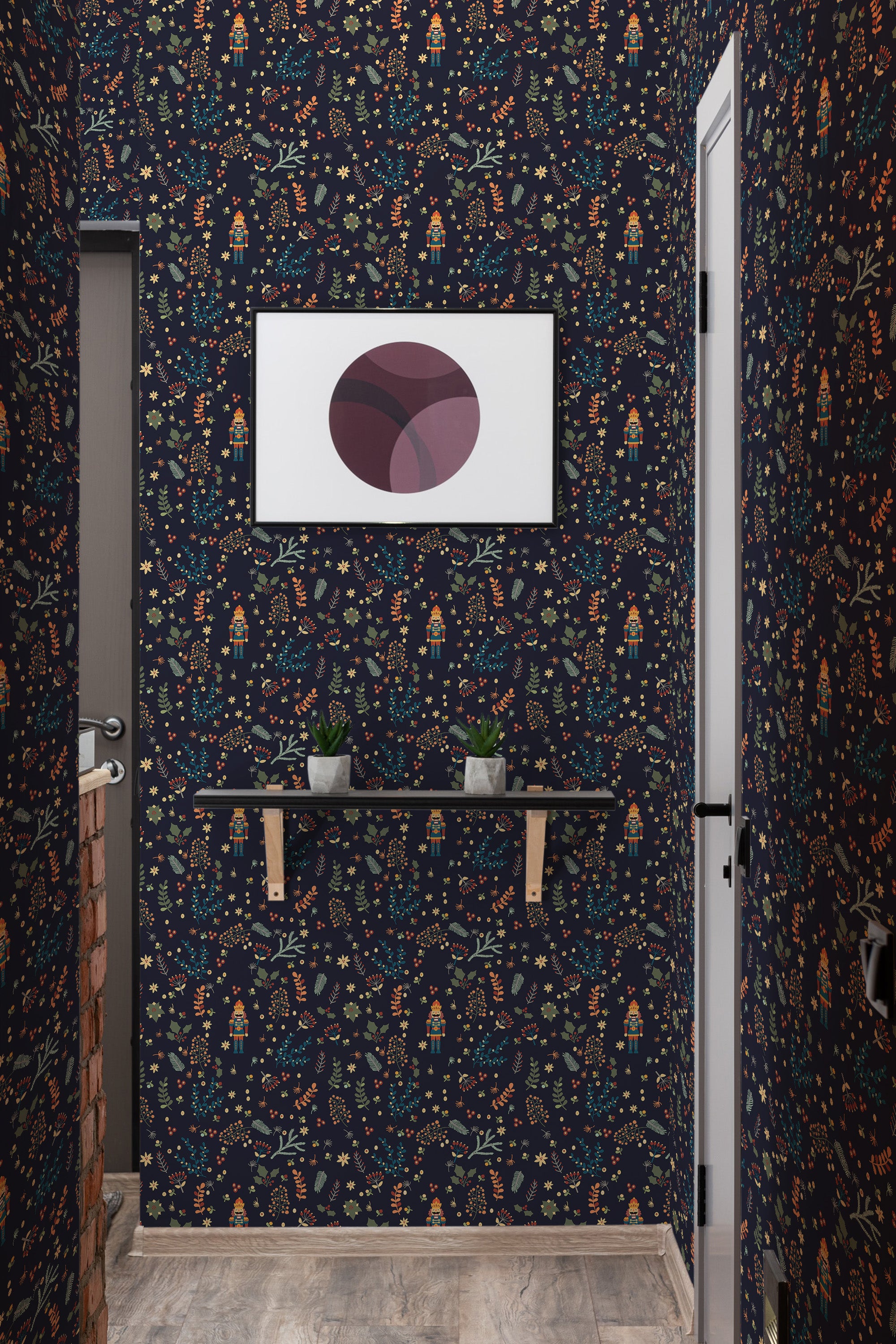 wallpaper christmas nutcracker pattern hallway entrance minimalist decor artwork interior