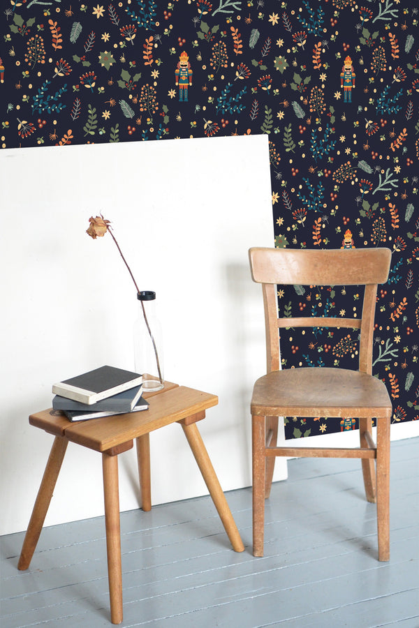 wooden table chair decorative plant blank canvas christmas nutcracker self adhesive wallpaper