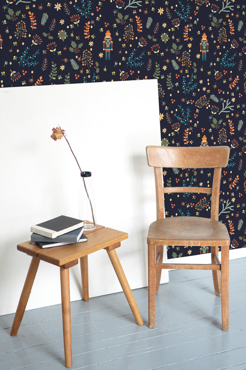 wooden table chair decorative plant blank canvas christmas nutcracker self adhesive wallpaper