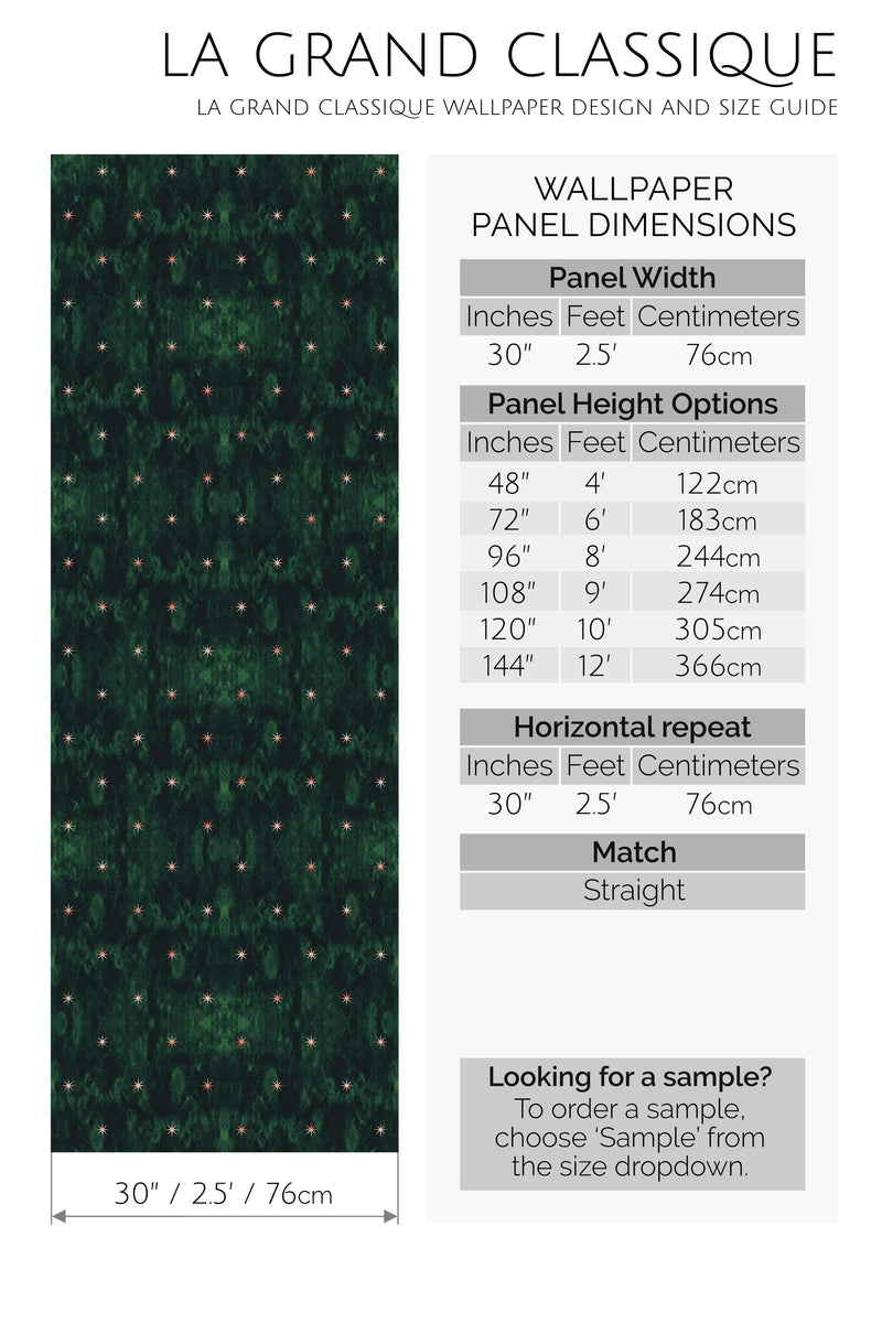 moody emerald stars peel and stick wallpaper specifiation