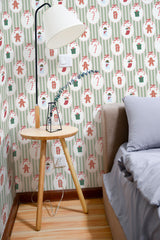 removable wallpaper vintage christmas pattern bedroom accent wall simple interior