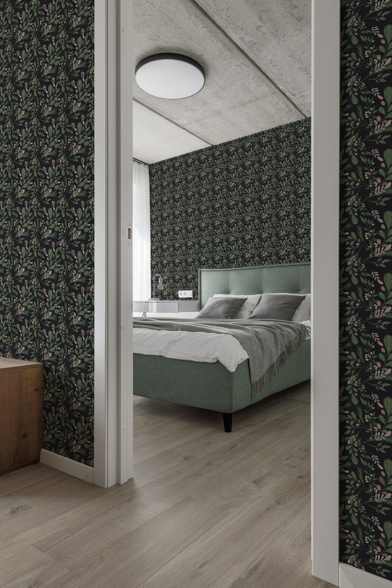 modern bedroom cushions concrete ceiling classic christmas leaves accent wall