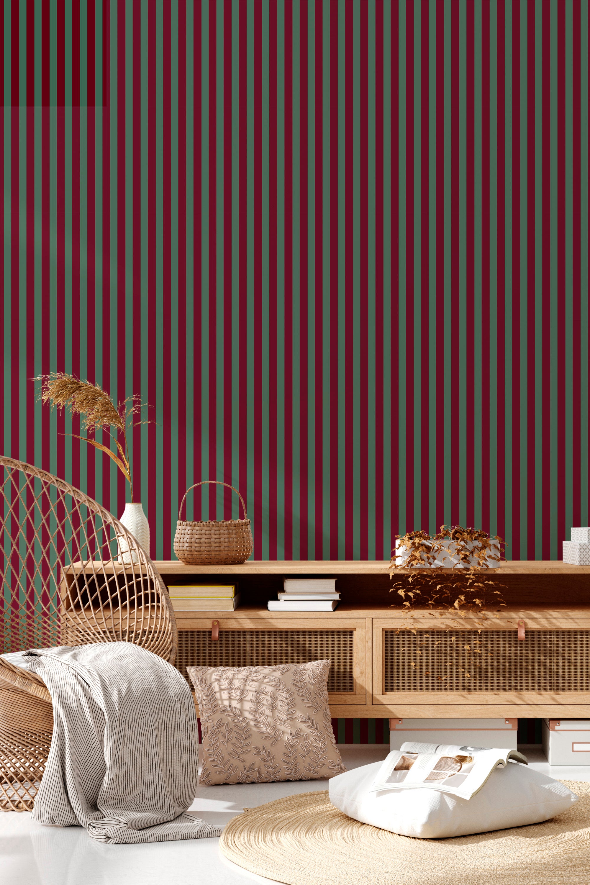 living room rattan furniture decorative plant christmas stripes wall decor