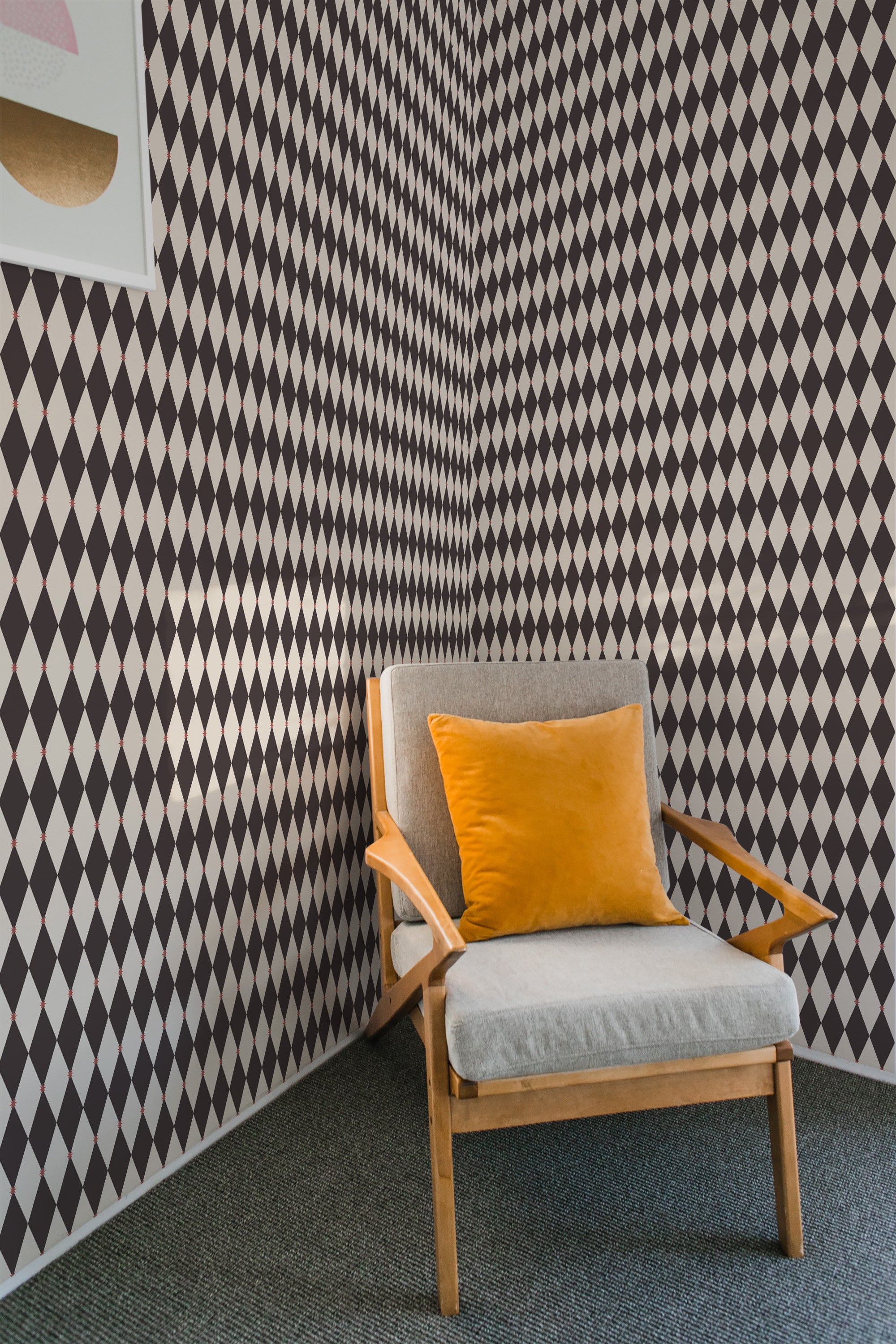 bedroom armchair cozy soft pillow interior brown harlequin peel and stick wall paper