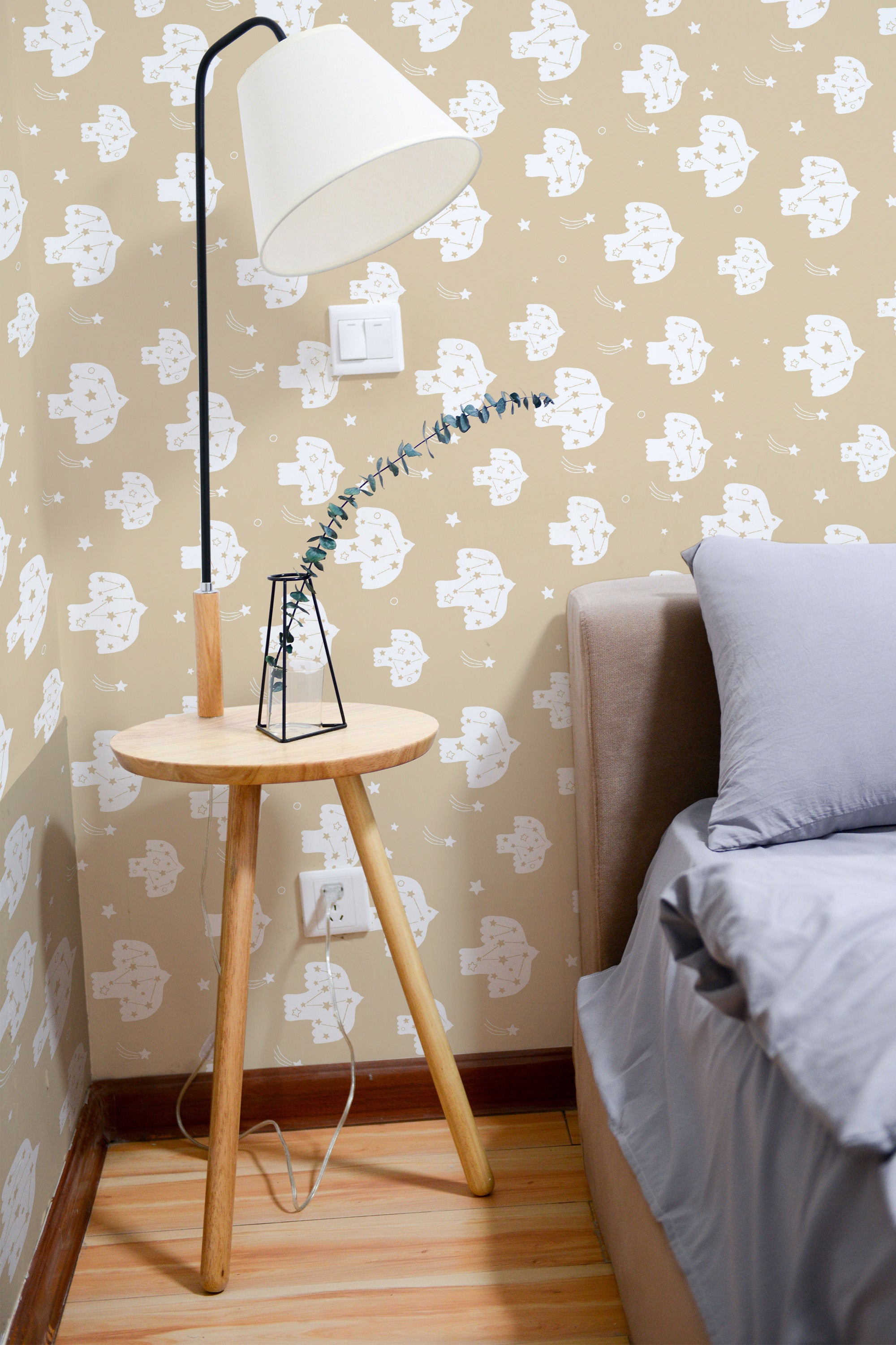removable wallpaper celestial birds pattern bedroom accent wall simple interior