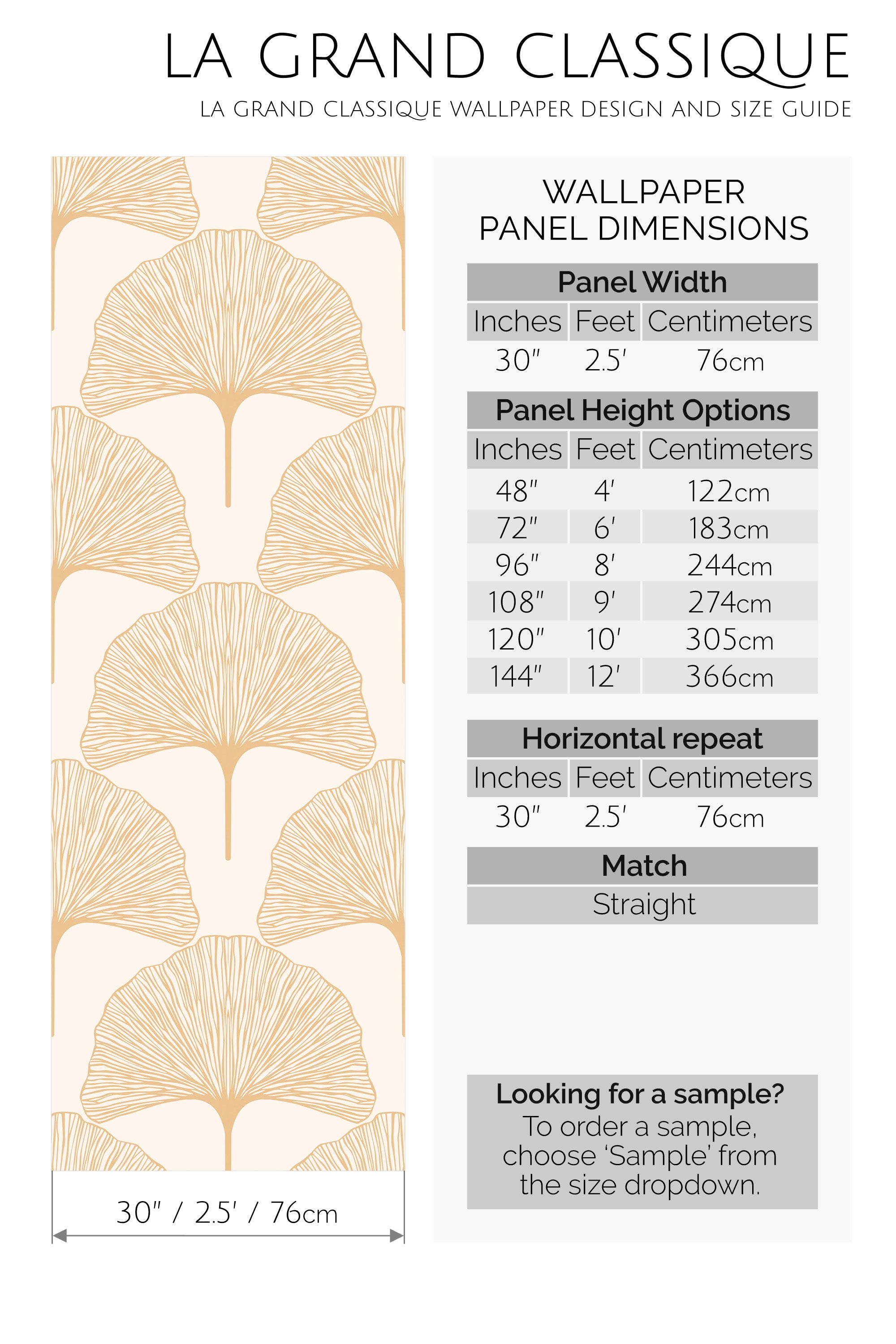 ginco leaf peel and stick wallpaper specifiation
