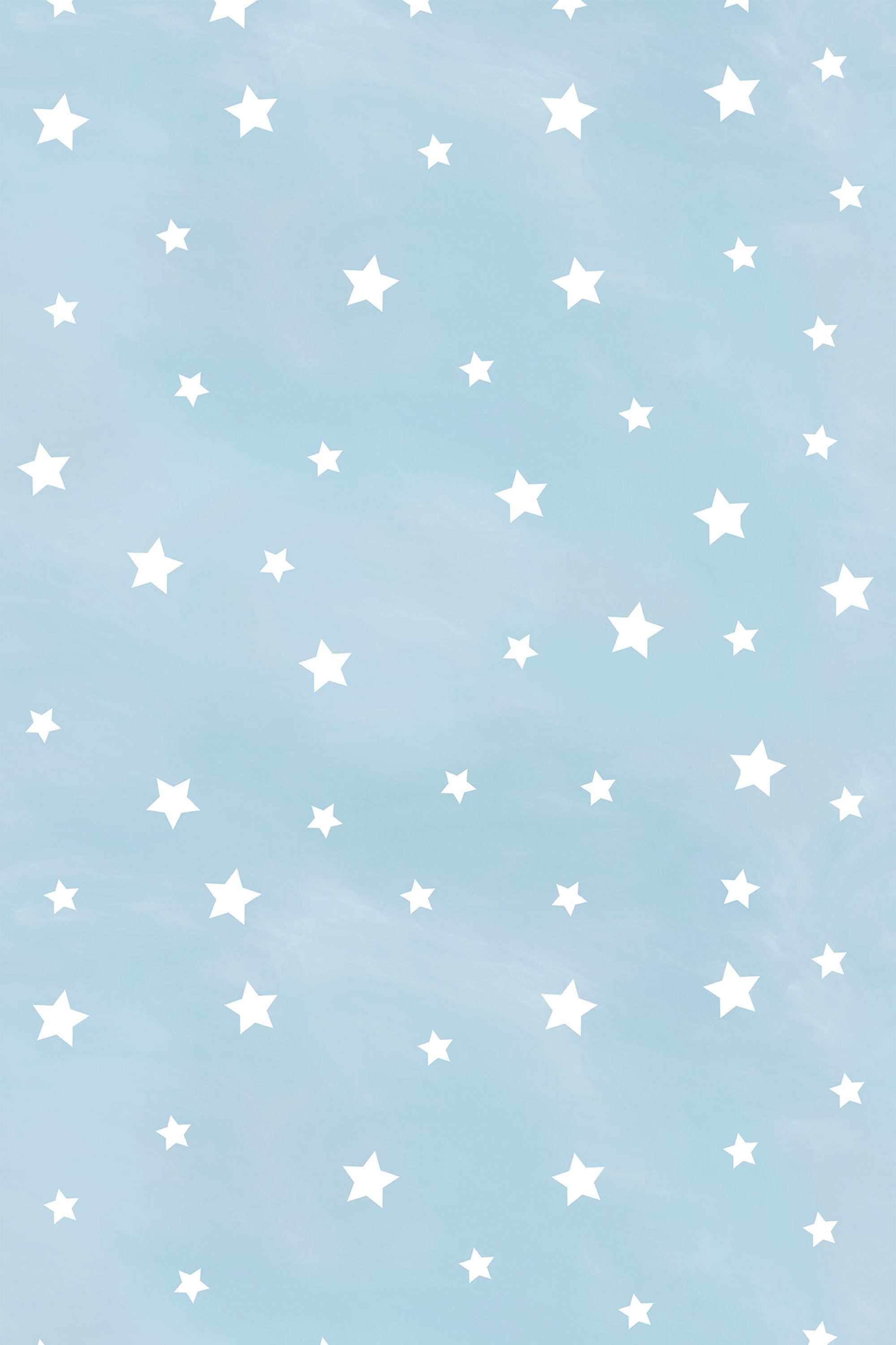 Pattern of white stars on a light blue background