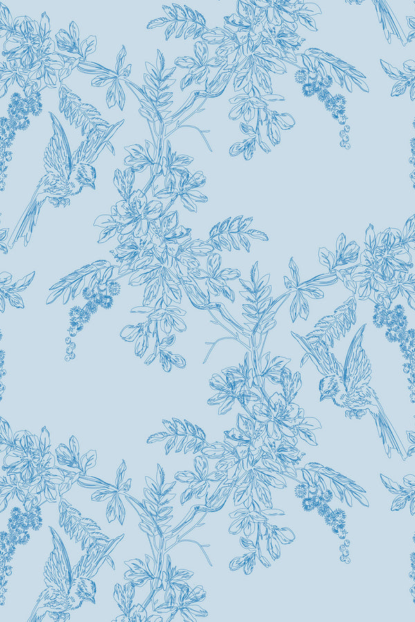 Blue Vintage Bird Wallpaper