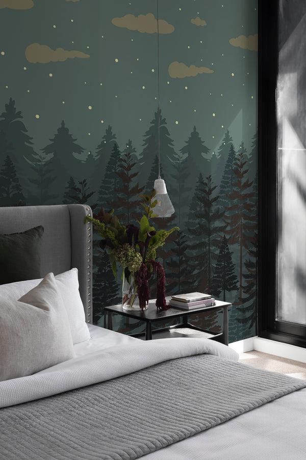 Night forest mural