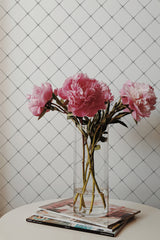 peonies magazines coffee table modern interior small rhombus wall paper peel and stick