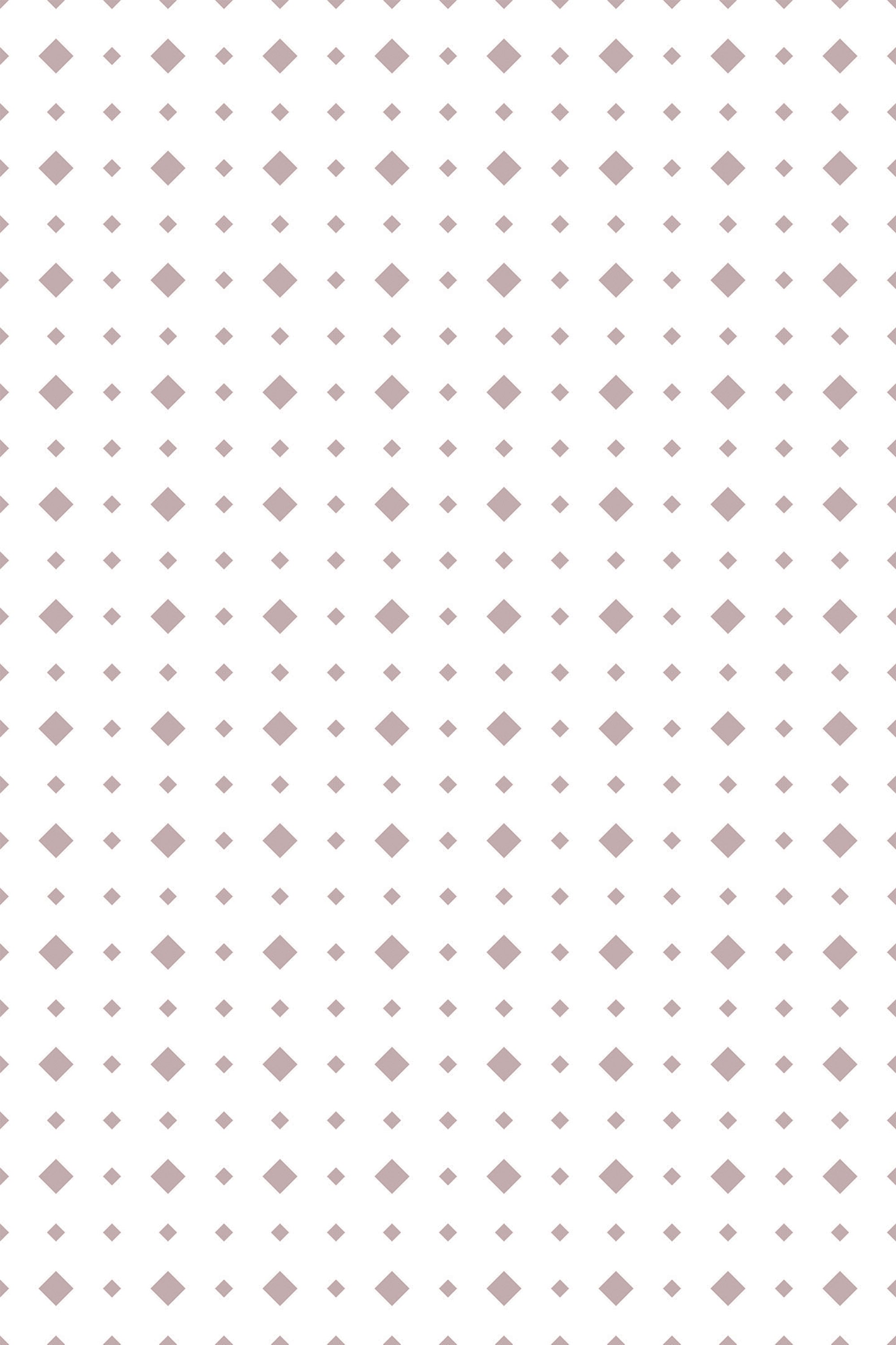 Small taupe rhombus shapes evenly spaced in a grid pattern on a white background. Peel and stick removable wallpaper.