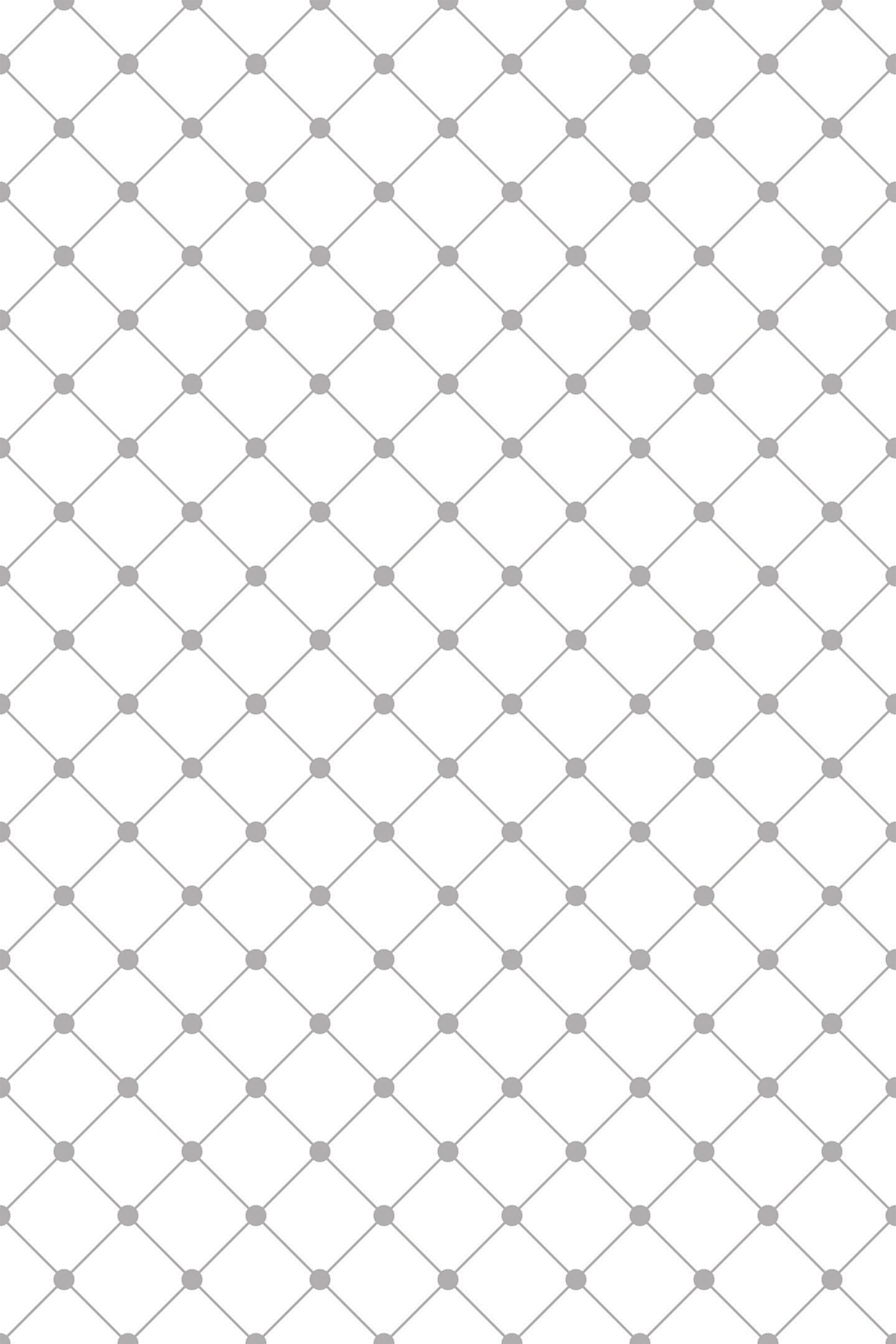 A repeating geometric pattern with thin gray lines forming a diamond-shaped lattice intersected by small gray dots on a white background. Peel and stick removable wallpaper.