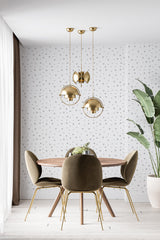 modern dining area velour chair plant minimal stars accent wall