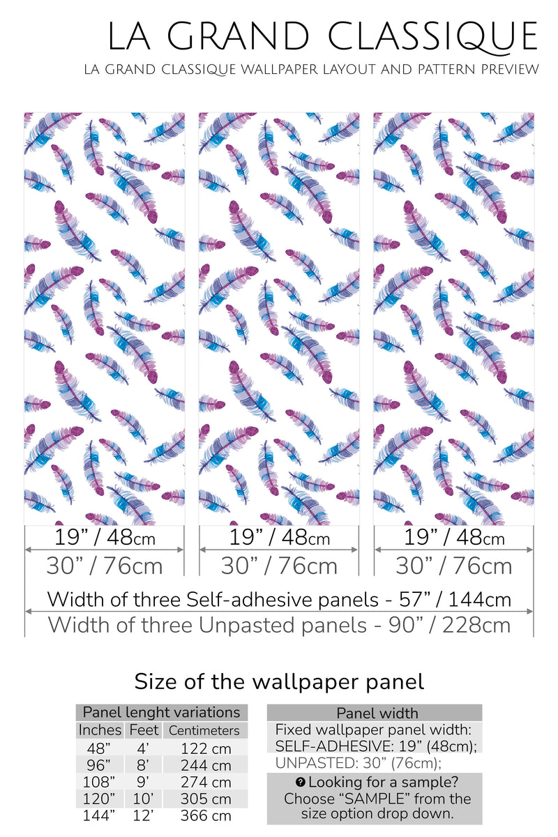 watercolor feather peel and stick wallpaper specifiation