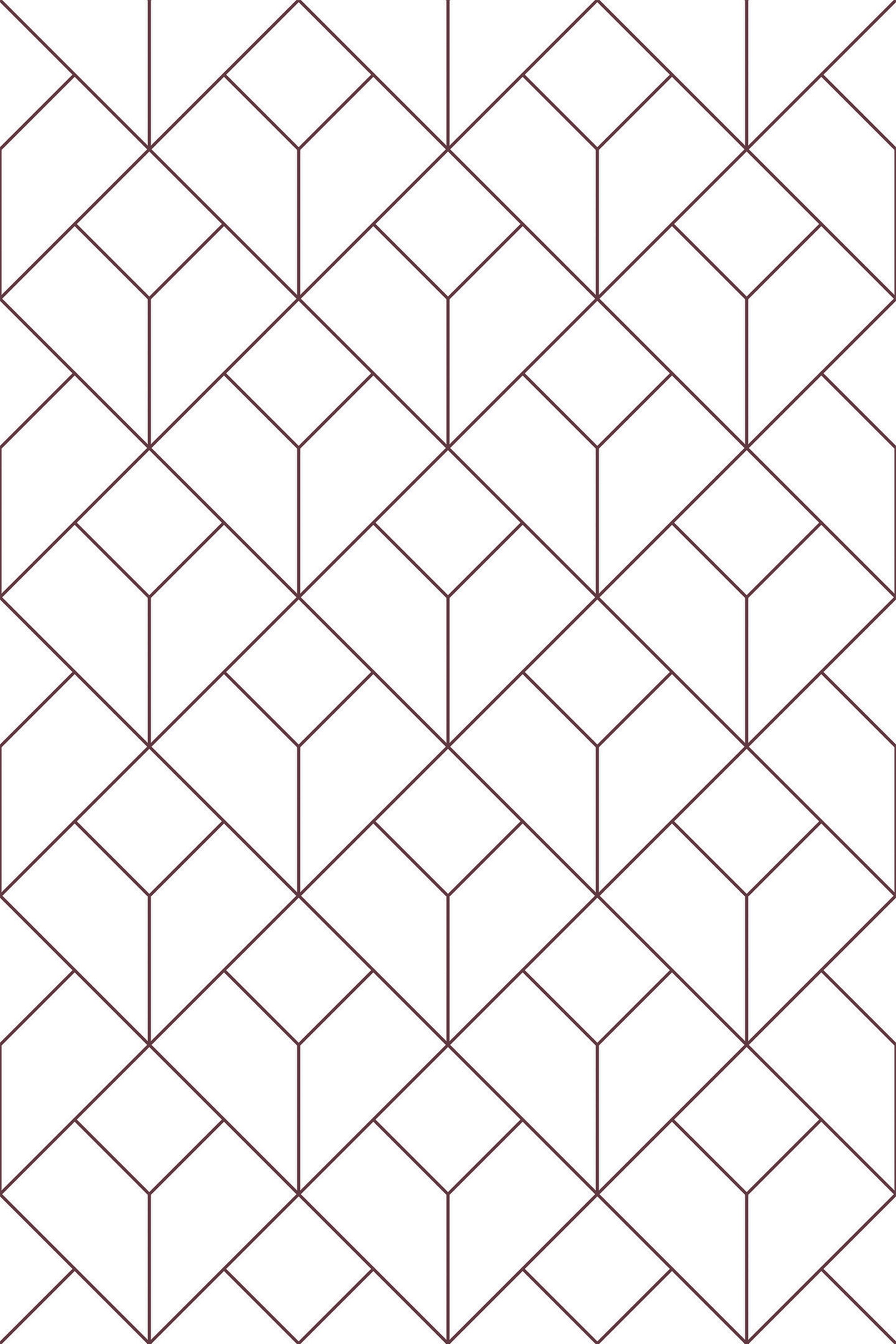Geometric Art Deco pattern with repeating interlocking cubes in dark lines on a white background, peel and stick removable wallpaper.