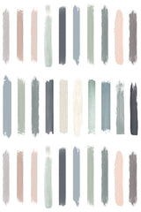 Pastel brush strokes arranged in vertical rows with shades of pink, blue, green, and cream on a white background, creating a soft, artistic pattern. Peel and stick removable wallpaper.