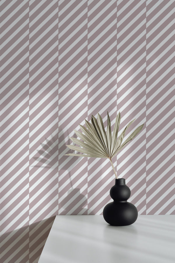 wallpaper peel and stick accent wall stripes pattern decorative vase plant
