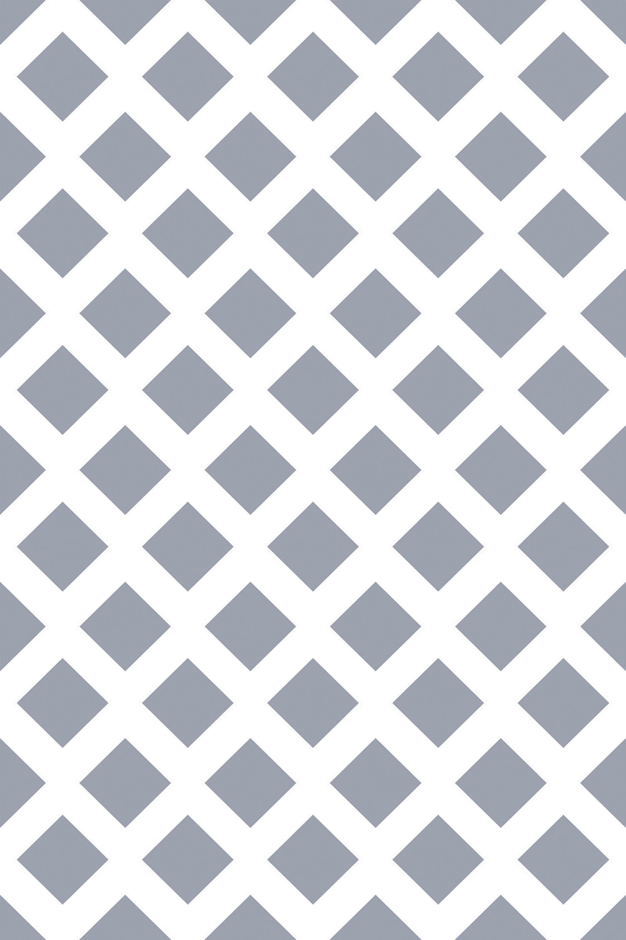 A repeating pattern of gray squares arranged in a grid, interwoven with white diamond shapes creating a geometric design. Peel and stick removable wallpaper.