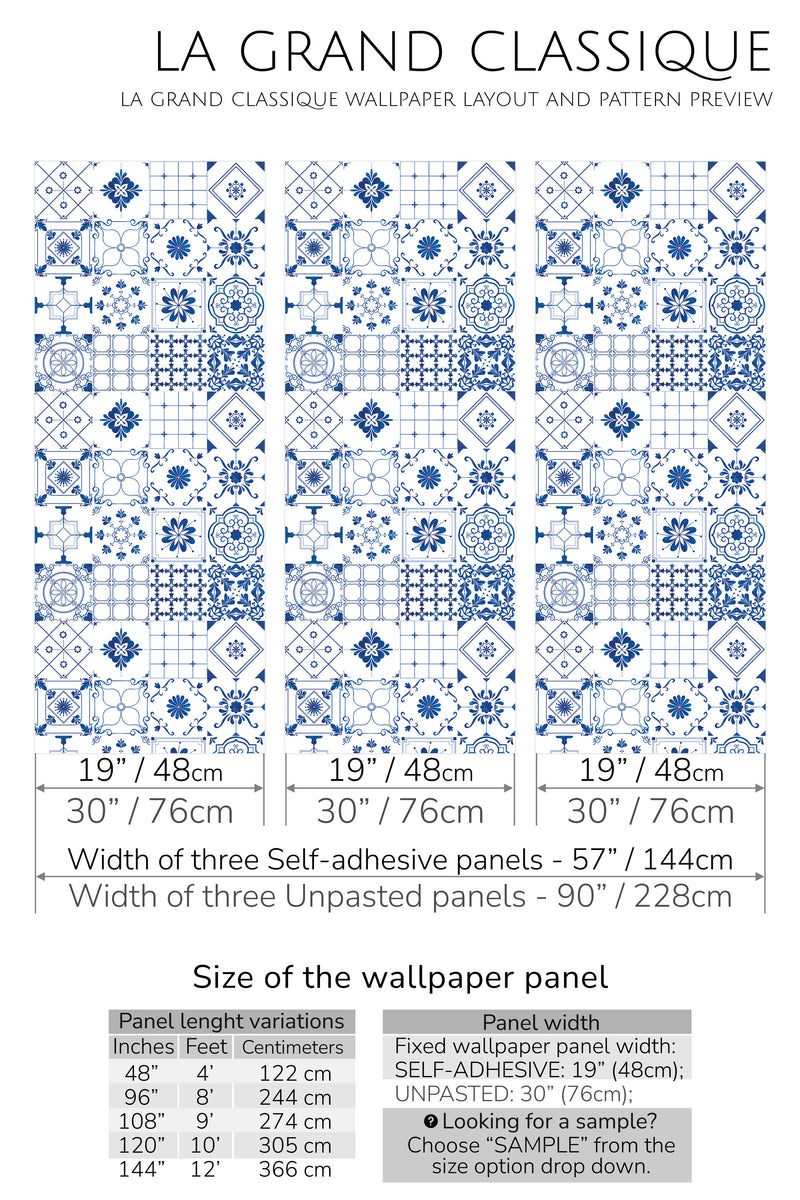 blue tile collection peel and stick wallpaper specifiation
