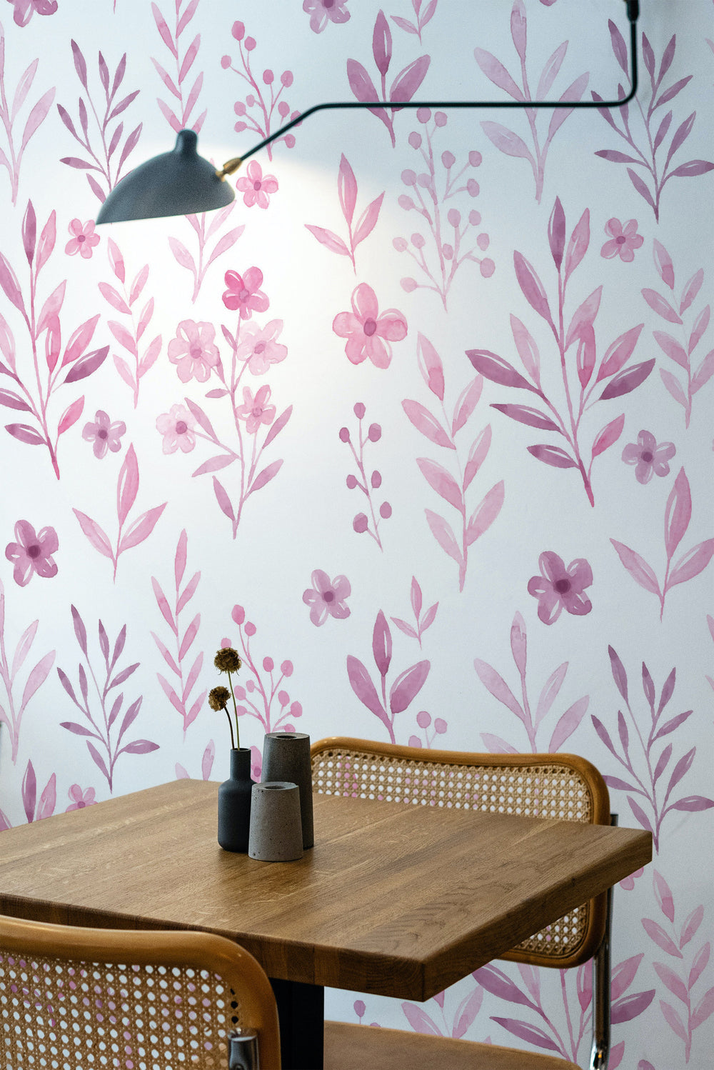 Pink watercolor flowers Peel and Stick Removable Wallpaper