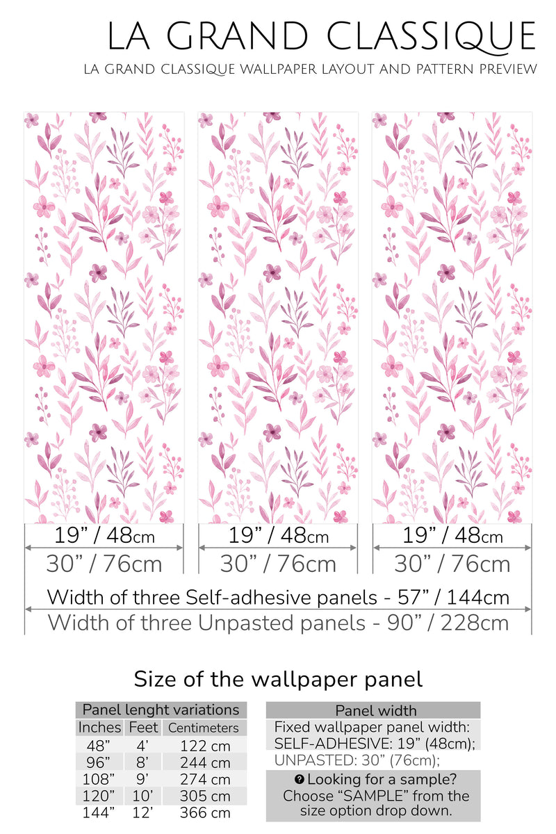 pink watercolor flowers peel and stick wallpaper specifiation