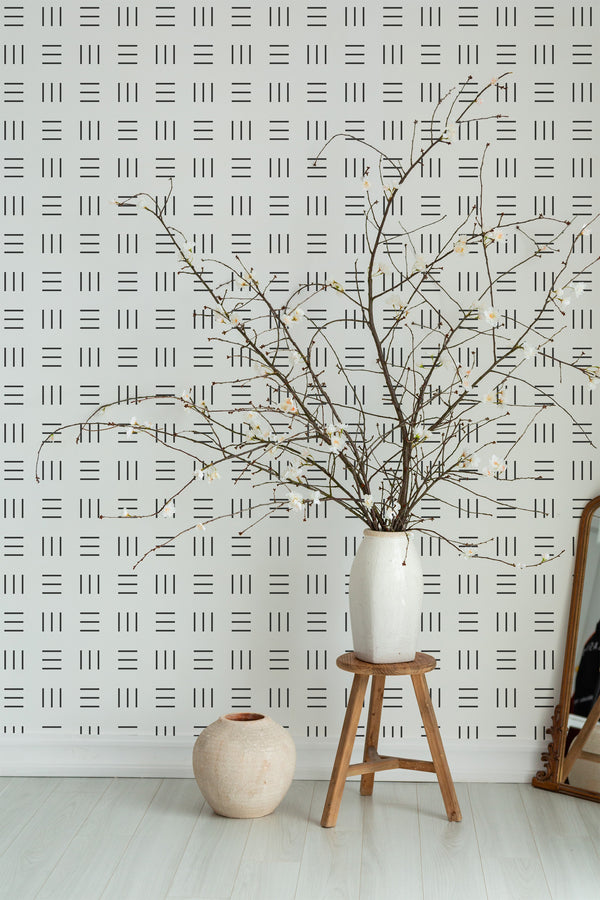 decorative plant vase wooden stool living room geometric line stripes decor