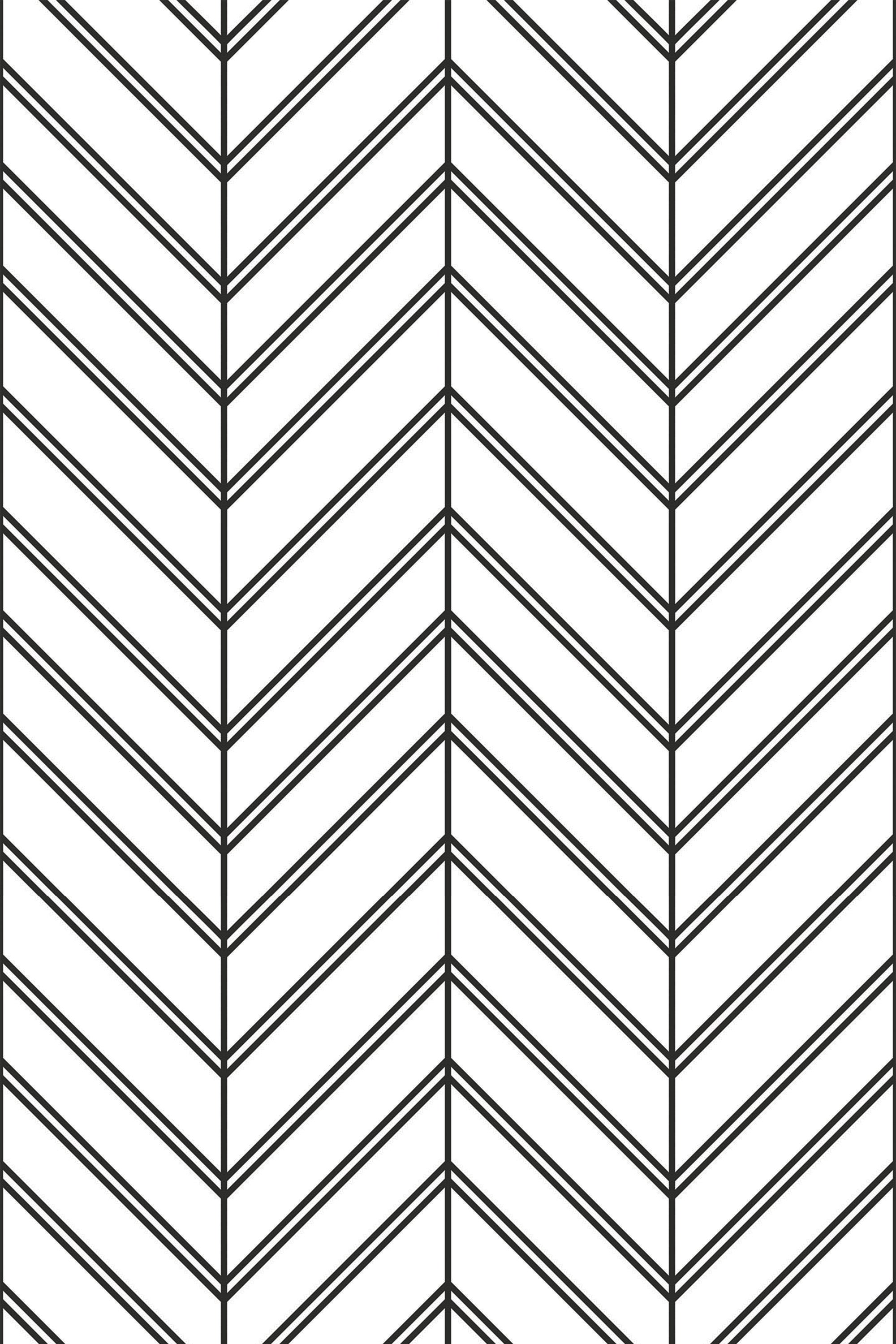 A black-and-white herringbone pattern with alternating chevron stripes creating a distinct geometric design, perfect for modern or minimalist decor. Peel and stick removable wallpaper.