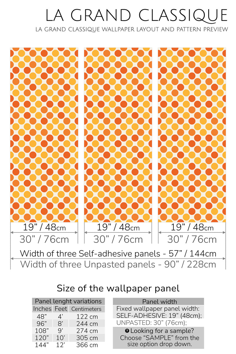 yellow and orange dots peel and stick wallpaper specifiation