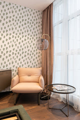 wallpaper stick and peel spots pattern modern armchair lamp table reading area