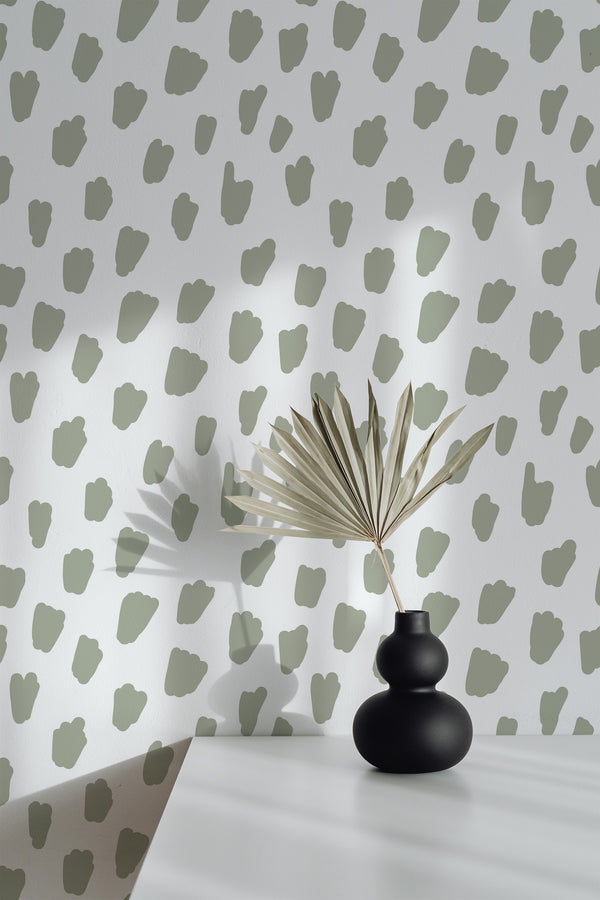 wallpaper peel and stick accent wall spots pattern decorative vase plant