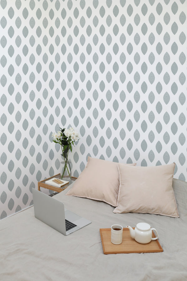 temporary wallpaper leaf lines pattern cozy romantic bedroom interior