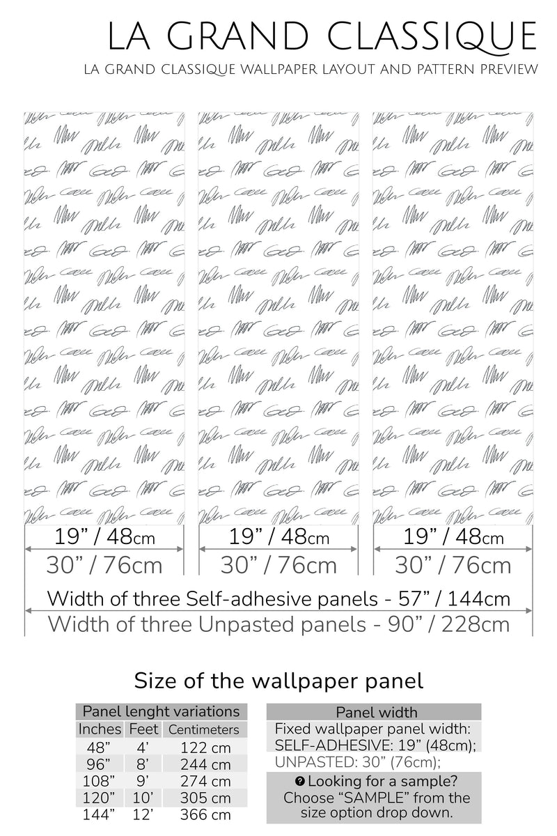 handwriting peel and stick wallpaper specifiation