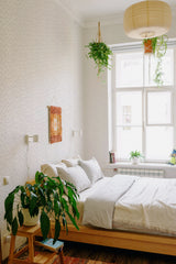 stick and peel wallpaper geometric network pattern bedroom boho wall decor green plants