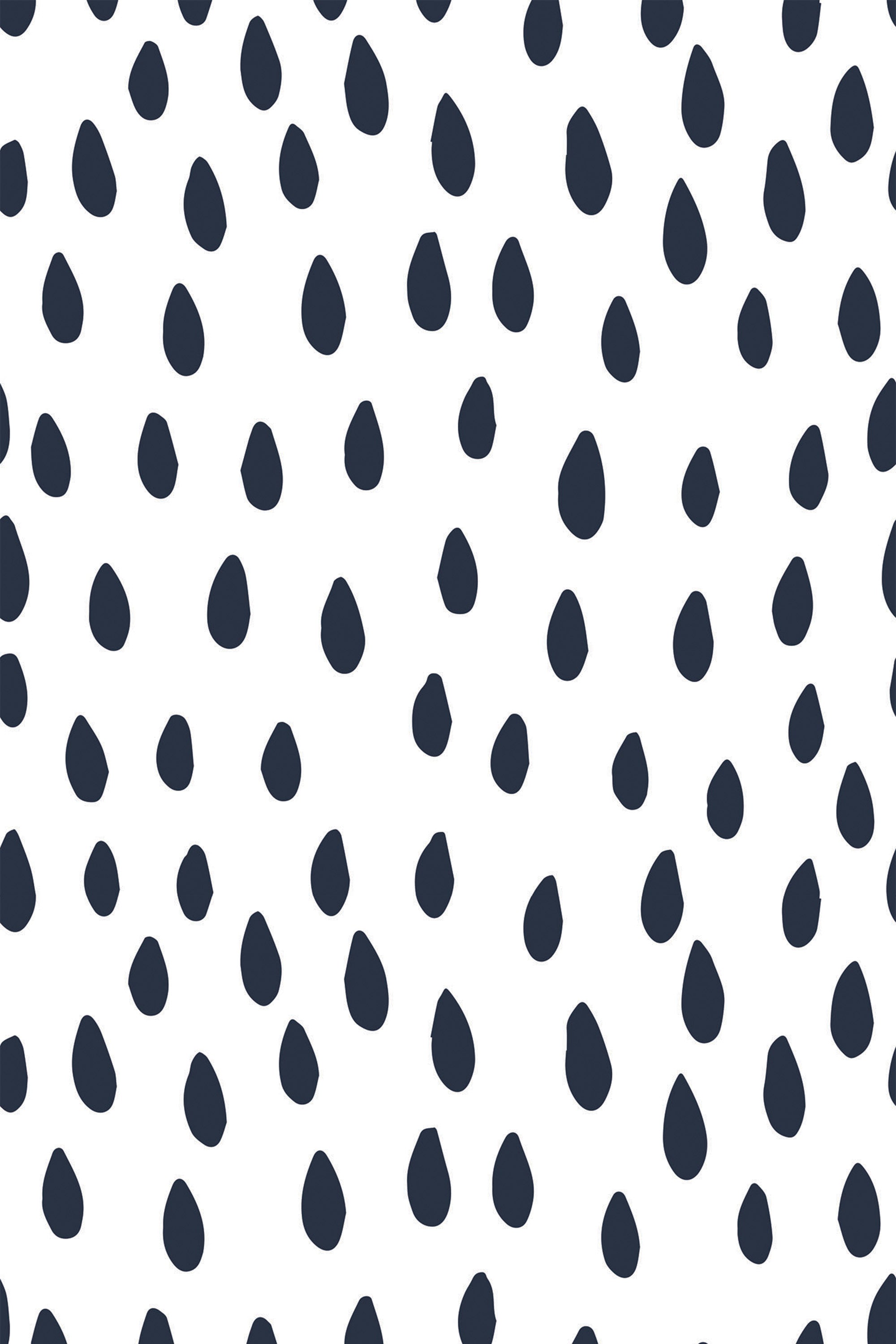 A black raindrop pattern on a white background creating a repeating design. Peel and stick removable wallpaper.