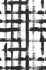 Abstract black brushstroke lines form a grid-like pattern on a white background, creating a modern and artistic look suitable for various decor styles, peel and stick removable wallpaper.