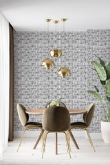 modern dining area velour chair plant small circles accent wall
