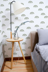 removable wallpaper green boho rainbow pattern bedroom accent wall simple interior