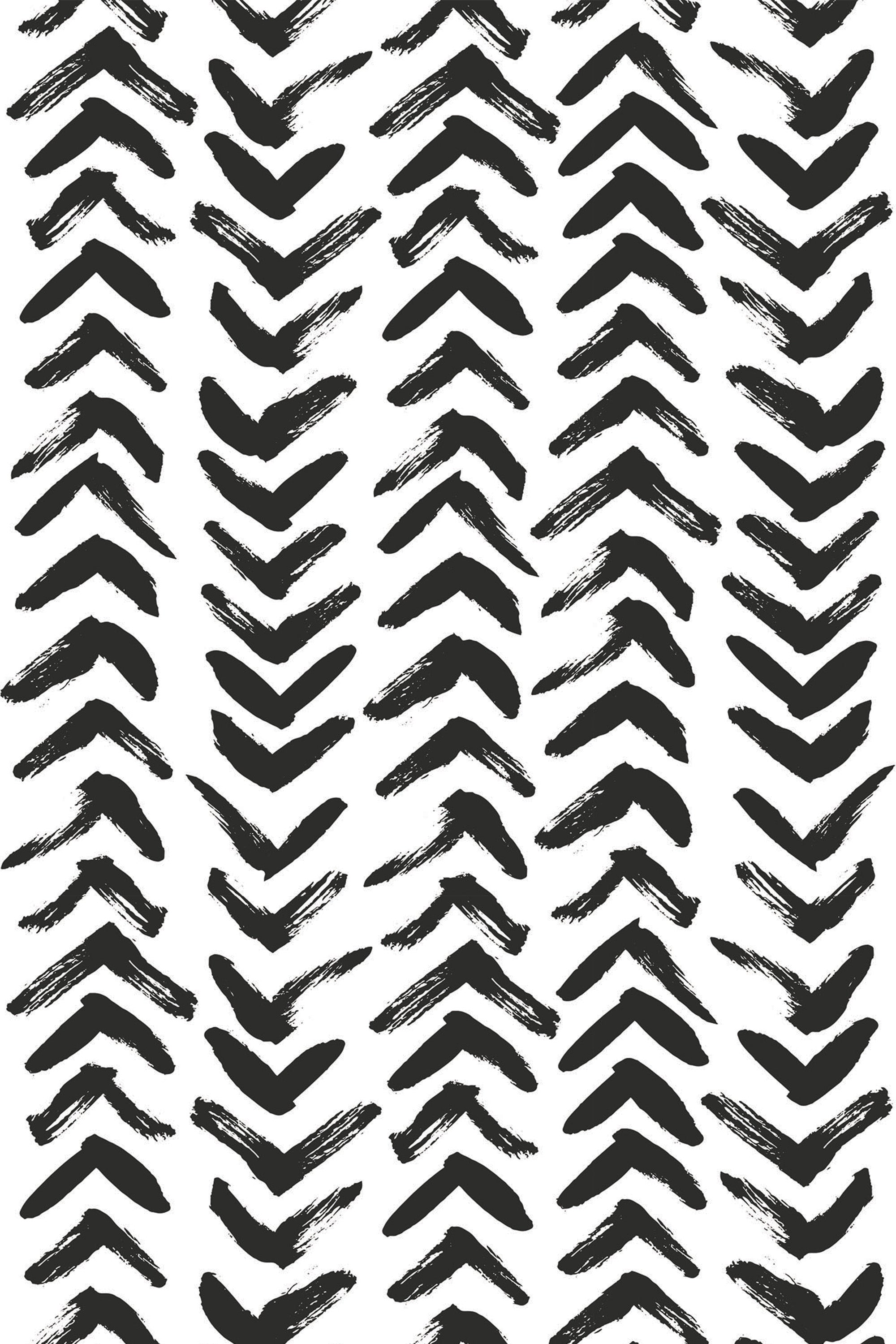 Black brush stroke arrows on a white background, arranged in vertical rows creating a repetitive pattern, peel and stick removable wallpaper.