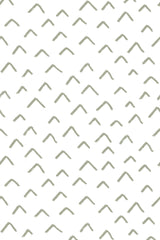 A repeat of hand-drawn, sage-colored chevron up patterns on a white background. Peel and stick removable wallpaper.