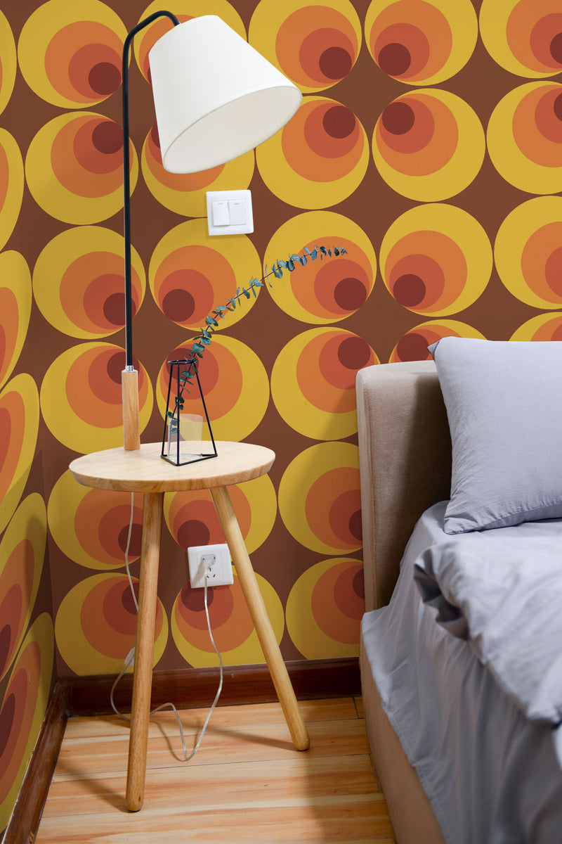 removable wallpaper geometric retro pattern bedroom accent wall simple interior