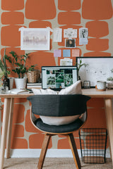 modern home office desk plants posters computer retro shapes stick on wallpaper