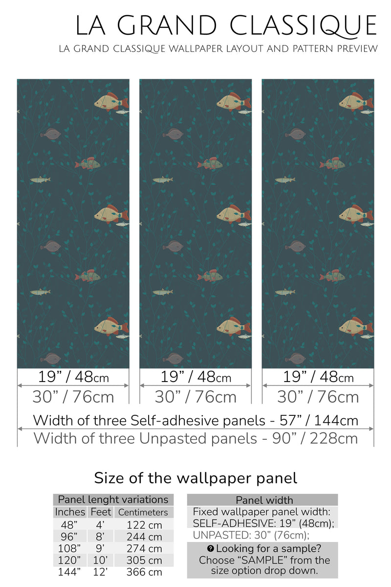 whimsical fish peel and stick wallpaper specifiation