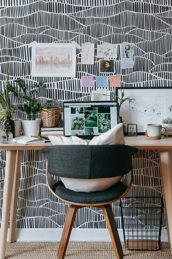 modern home office desk plants posters computer mesh stick on wallpaper