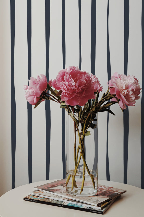 peonies magazines coffee table modern interior abstract vertical line wall paper peel and stick